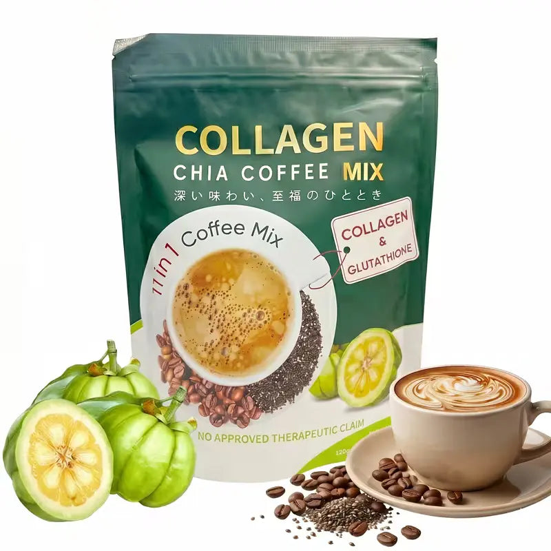 10/20 Pcs Sugar-Free 11-In-1 Instant Coffee Powder Sachets - 12G Collagen, Chia Seeds & Goji Berry Blend Beverage, Smooth Rich Coffee Fitgum Dietary Supplement for Fitness & Healthcare