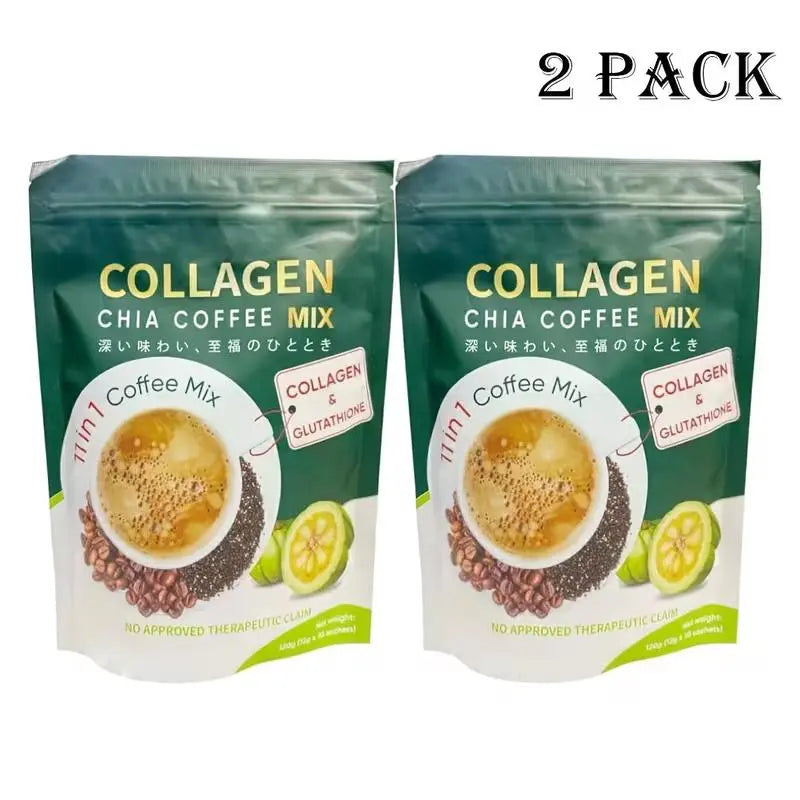 10/20 Pcs Sugar-Free 11-In-1 Instant Coffee Powder Sachets - 12G Collagen, Chia Seeds & Goji Berry Blend Beverage, Smooth Rich Coffee Fitgum Dietary Supplement for Fitness & Healthcare