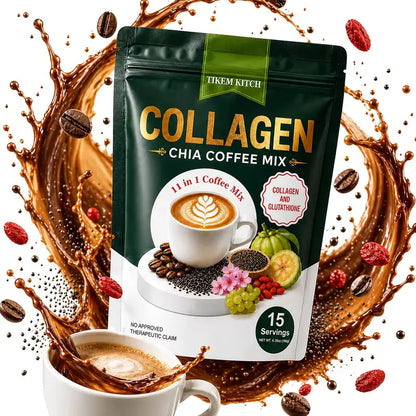 10/20 Pcs Sugar-Free 11-In-1 Instant Coffee Powder Sachets - 12G Collagen, Chia Seeds & Goji Berry Blend Beverage, Smooth Rich Coffee Fitgum Dietary Supplement for Fitness & Healthcare