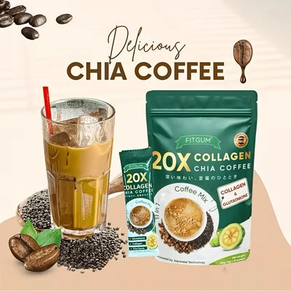 10/20 Pcs Sugar-Free 11-In-1 Instant Coffee Powder Sachets - 12G Collagen, Chia Seeds & Goji Berry Blend Beverage, Smooth Rich Coffee Fitgum Dietary Supplement for Fitness & Healthcare